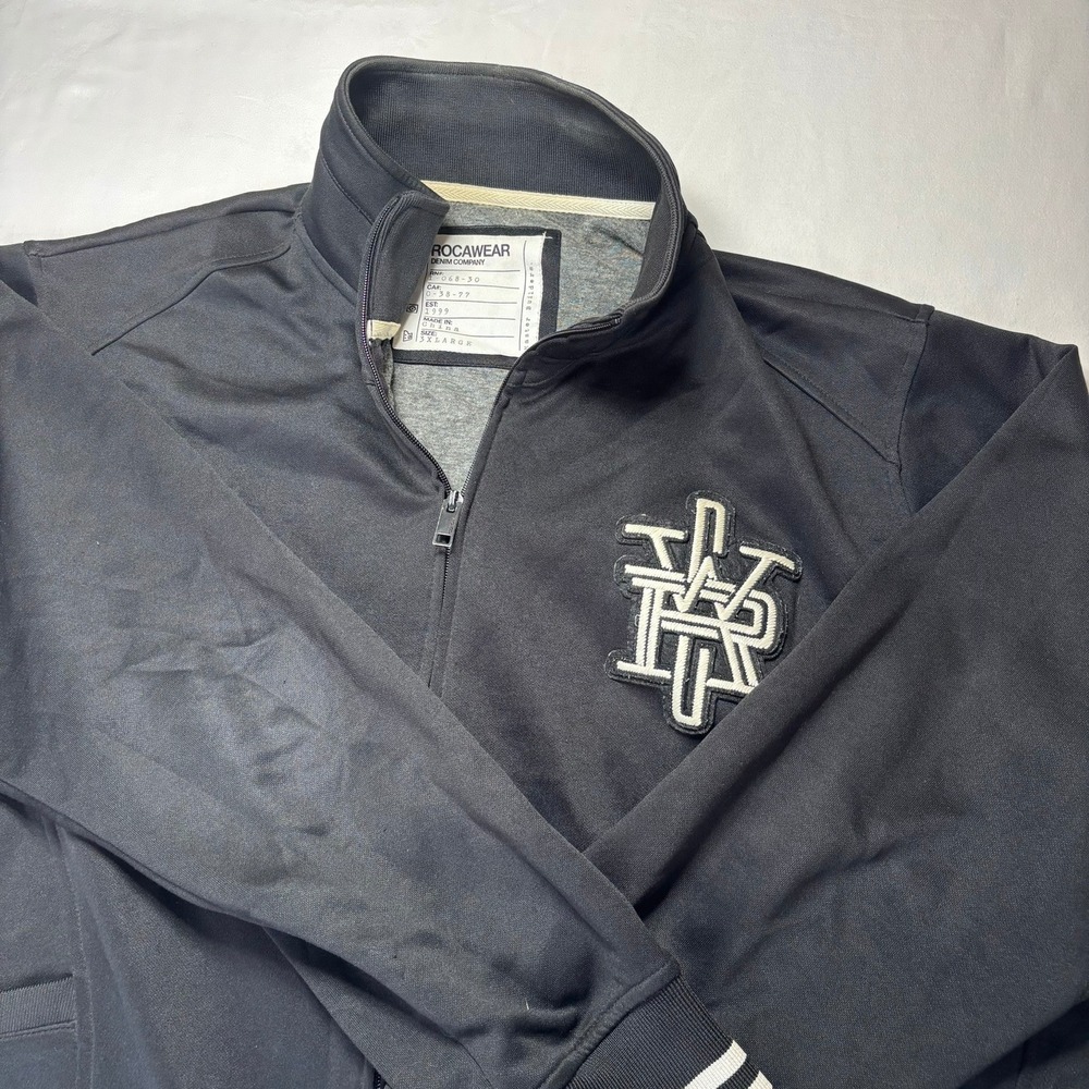 Vintage Rocawear Track Jacket Mens 3XL Black Full Zip Streetwear Y2K Hip Hop